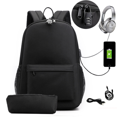 Backpack Convenient Charging Headphone Jack Backpack Two Piece Crossbody Pencil Bag Computer Bag School Bag_voghion.com