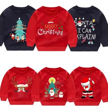 Cozy Christmas Kids Sweatshirt With Reindeer & Snowman Print, Soft Cotton Blend Pullover For Boys And Girls (8-16 Years, 100-160cm)_voghion.com