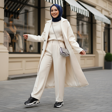 Muslim Loose Lazy Style Solid Color Knitted Zipper Lapel Sweater Dress For Women_voghion.com