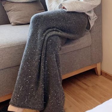 Women's Clothing Shiny small wide leg pants for women autumn and winter high waist drape loose casual pants fashionable all match starry sky trousers_voghion.com