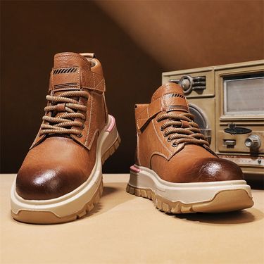 Men's Martin 2024 New Motorcycle Distressed Short Work Leather Shoes British Style High-top Boots_voghion.com