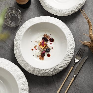 Rock Pattern Ceramic Household Deep Dish Creative Hotel Restaurant Tableware High-end White Dinner Soup Plate_voghion.com