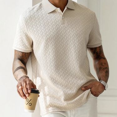 Men's Clothing Summer Men's Fashion Casual All Match Round Neck Short Sleeve Texture Polo Shirt Tops_voghion.com