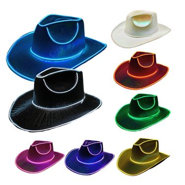 Glow In The Dark Cowboy Hat Cowgirl Hat Party Headwear Cowboy Hat LED Hat Dress Up Battery Operated Party Cowboy Hats Sparkly_voghion.com