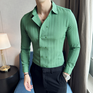 Man's Clothing Men's Solid Color Long Sleeve Shirt Fashion Light Luxury Quality Shirt Fashion Sense Double Breasted Top_voghion.com