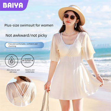 One-piece Swimsuit For Women, Slimming Cover-up, Skirt-style, Tummy Control, Gathered, Boxer Swimwear, Plus Size,_voghion.com