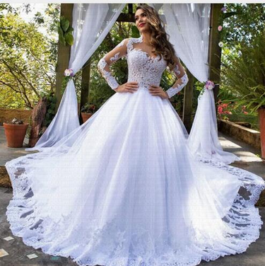 Women's clothing wedding dress brides new wedding lace long-sleeved wedding dress one drop_voghion.com