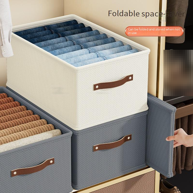 Washed Oxford Cloth Gridless Storage Box PU Portable Foldable Clothing Storage Box Wardrobe Drawer Pants Storage Box_voghion.com