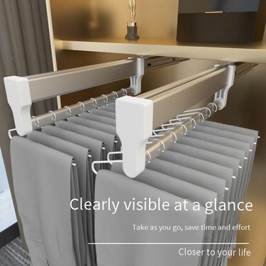 Top-Mount Pull-Out Pants Hanger - Stainless Steel Extendable Rail System For Wardrobe Organization_voghion.com