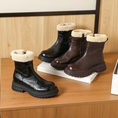 Textured Heeled Ankle Boots, Thickened Snow Boots, Women's 2025 Fall/Winter New_vogvips.com