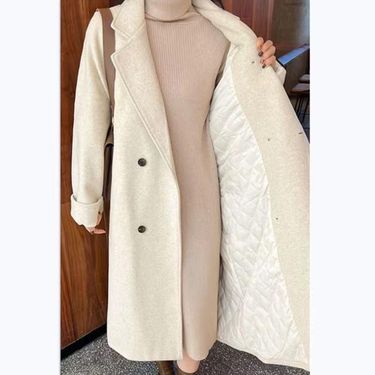 Women's Clothing Large size loose cotton thickened suit collar woolen coat mid length plush woolen coat with quilted lining_voghion.com