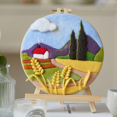RUOPOTY Classic Wool Painting Country road Embroidery Frame Kit Felt Crafts Handmade Package Felt Needle Wall Art Unique Gift_voghion.com