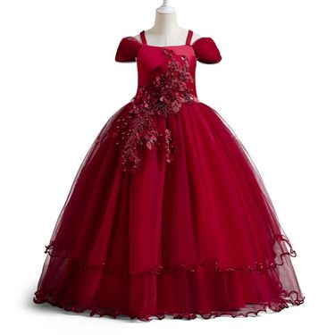 Mother & Kids New one-shoulder girl's evening dress princess dress fluffy children's wedding dress piano performance costume_viptrois.com