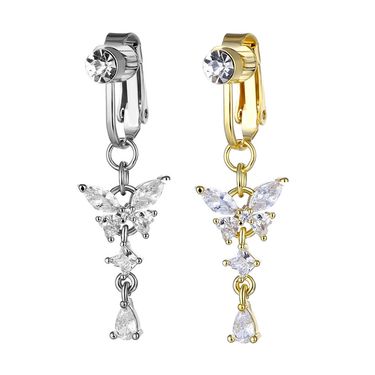 Luochen Non Perforated Butterfly Ring No Hole Nail Inlaid Diamond Body Piercing Navel Button_voghion.com
