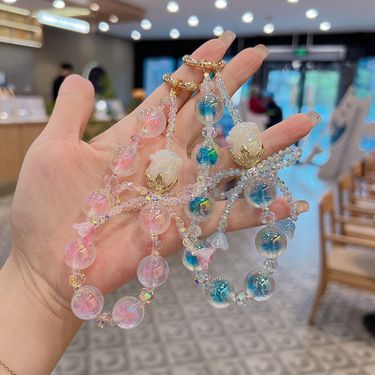 New Creative Acrylic Rose Flower Bead Chain Phone Strap Car Keychain Mermaid Princess Handmade Bag Pendant Finished_voghion.com