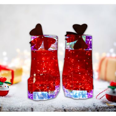 Creative Stocking Iridescent Ornament Christmas Tree Glowing Hanging Decoration Red Bow Shoes_voghion.com