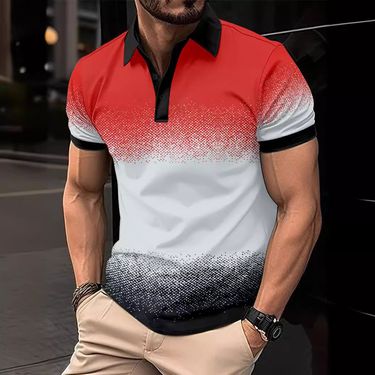 Men's Clothing Summer Threaded Collar Printed Men's Short Sleeved Lapel Button Polo Shirt_voghion.com