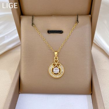 Circular 【 】 Clover Light Luxury Charm Gorgeous Full Diamond Necklace Women's Versatile Clavicle Chain Titanium Steel 【 】_voghion.com