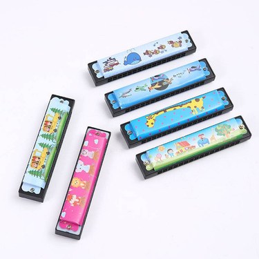 Metal Hole Mini Harmonica 16 Practice Wind Instrument Tin Mini Harmonica Children's Double Row Cartoon Wind Toy_voghion.com