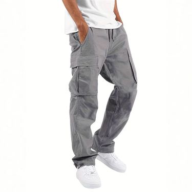 Men's Clothing Exclusively Workwear Trousers Men's Sports Solid Color Drawstring Multi Pocket_voghion.com