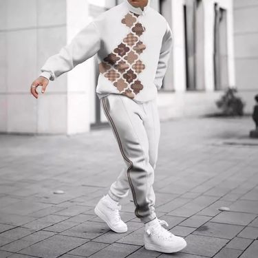 2024 New High Street Trendy Brand Men's Loose Sweatshirt And Sweatpants Set Sleeve Long Pants Style_voghion.com