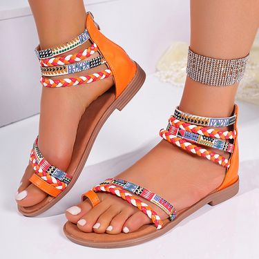 Boho Chic Spliced Plus-size Flat Sandals For Women_voghion.com