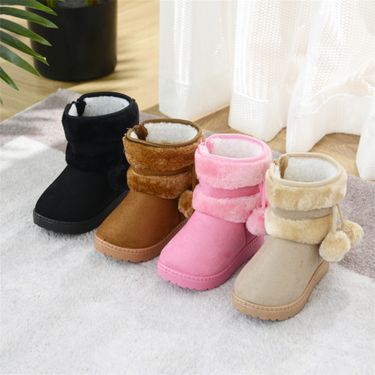 Children's Shoes 2025 Fur Ball Snow Boots, Thickened Children's Boots, Warm Cotton Shoes._voghion.com
