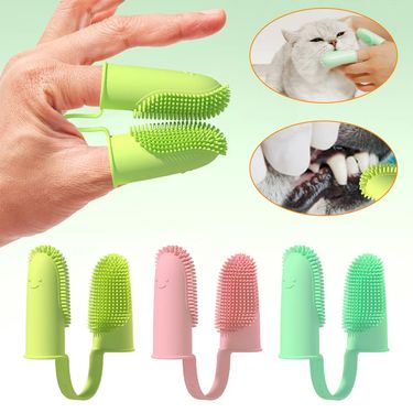 Cat&Dog Super Soft Double Finger Toothbrush Pet Teeth Clean Bad Breath Care TPR Tooth Brush Clean Tool Dog Toothbrush Accessories_voghion.com