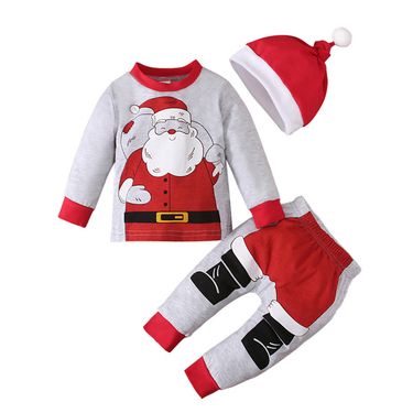 Boys And Girls Spring Autumn Santa Claus Grey Long Sleeve Top + Trousers + Hat Three Sets Of Children's Clothing_voghion.com
