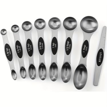 8pcs Magnetic Stainless Steel Measuring Spoon,Coffee Measuring Spoon, Household Kitchen Food Grade Graduated Double End Measuring Spoon Set_voghion.com