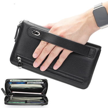 Men's Bags Russian Men's First Layer Cowhide Handbag Men's Genuine Leather Long Wallet Multifunctional High End Retro Handbag_voghion.com