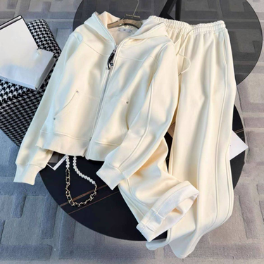 Women's Clothing Casual Sports Suit Red Plus Velvet Jacket Wide Leg Pants Two piece Set_voghion.com