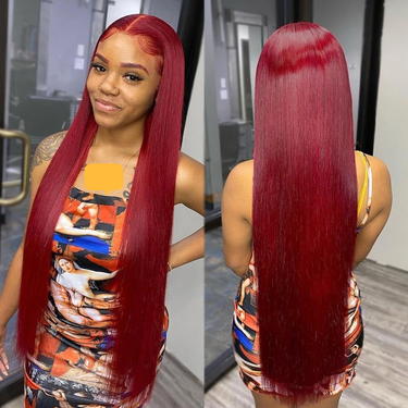 99J Burgundy Lace Front Wig Human Hair Wigs Colored Red Highlight Brown Straight Blonde 613 HD Lace Frontal Wig Human Hair 13x4_voghion.com