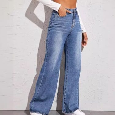Women's Clothing Selling Washed Cat Whisker Monkey Craft Loose High Waist Wide Leg Jeans For Women_voghion.com