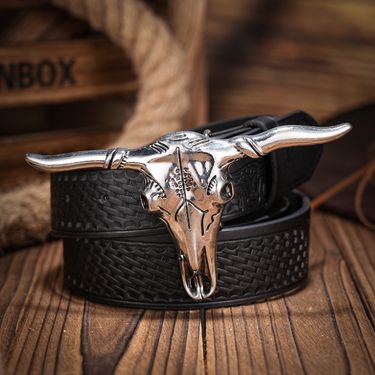 HOT Western PU Belt - men's decorative printed carved denim waistband_mkmklike.com