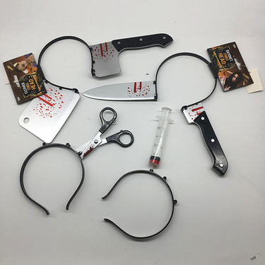 Halloween Props Piercing The Head Blood Kitchen Knife Horror Party Zombies Cosplay Prank Saw Headband Simulation Axe_voghion.com