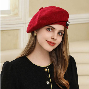 Autumn And Winter British Retro Temperament Casual Versatile Fashion Woolen Rhinestone Big Head Circumference Painter Hat_voghion.com