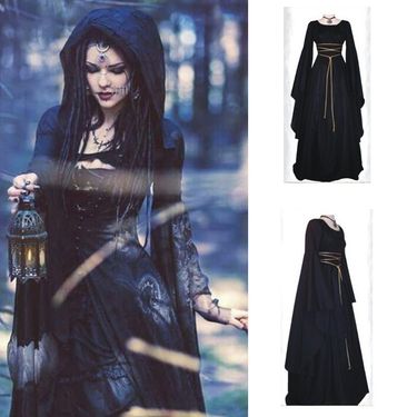 New Long sleeved Round Neck Women's Dress Halloween Costume Middle Ages Robe Women_voghion.com