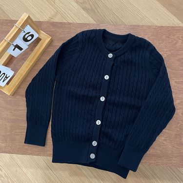 "Unisex Cable-Knit Cardigan For Kids – Classic Button-Up Sweater Coat (80-150cm) – Grey/Navy/Apricot"_voghion.com