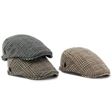 Hot Sale LDSLYJR Autumn Winter Cotton Plaid Print Newsboy Caps Flat Peaked Cap Men and Women Painter Beret Hats 155_voghion.com