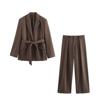Women's Clothing Belt Straight Suit Jacket And Trousers_voghion.com