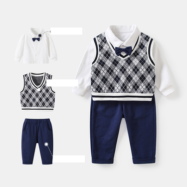 Children's Suit Men's Suit Autumn Long Sleeve Pure Cotton Vest Three Sets Men's First Year Banquet Gentleman Dress_voghion.com