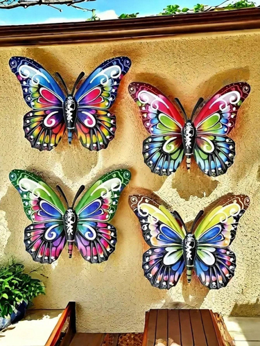 4 Pieces Of Metal Butterfly Wall Art Decoration, Handmade Butterflies, Suitable For Outdoor Spaces, Garden Gardening Decoration, Colorful Wall Hanging_voghion.com