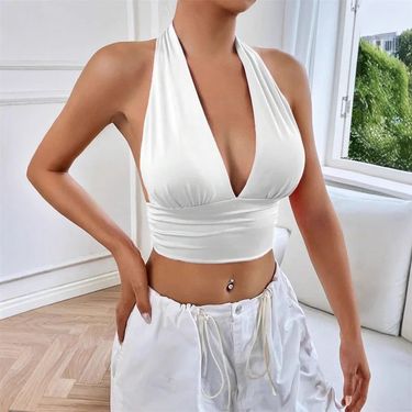 Cross Border Foreign Trade European And American Sleeveless Backless Hollow Front Cross Sexy Navel Baring Tube Top_voghion.com