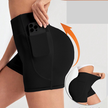 European And American Summer Sports Fitness Yoga Shorts High Waist Hip Lift Three Quarter Pants Pocket Quick Drying Peach Hip Cycling Pants Women_voghion.com