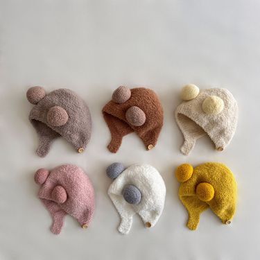 Kids'hats Baby scarf and hat set two-piece autumn and winter cute furry hat windproof warm bib ear protective cold hat_voghion.com