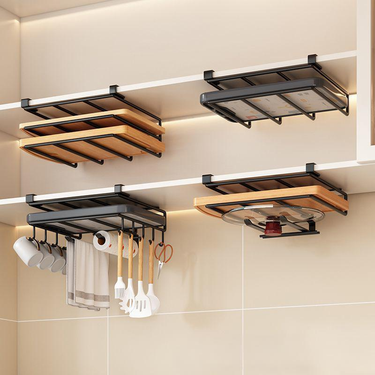 Under Cabinet Organizer No Drill Pot Lid Holder Cutting Board Rack Paper Towel Storage Space Saving Kitchen Shelf_voghion.com