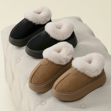 Women's Faux Fur-Lined House Slippers – Unisex Winter Warm Plush Indoor/Outdoor Shoes With Non-Slip Sole_voghion.com