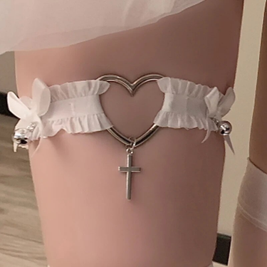 Gothic Lace Garter Belt Heart Bowknot Cross Lolita Leg Garters Elastic Choker Leg Ring Strap Cosplay Bondage Lingerie Harness_voghion.com