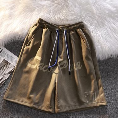 Teenage Clothing Retro coffee suede shorts oversize casual pants loose sports shorts_voghion.com